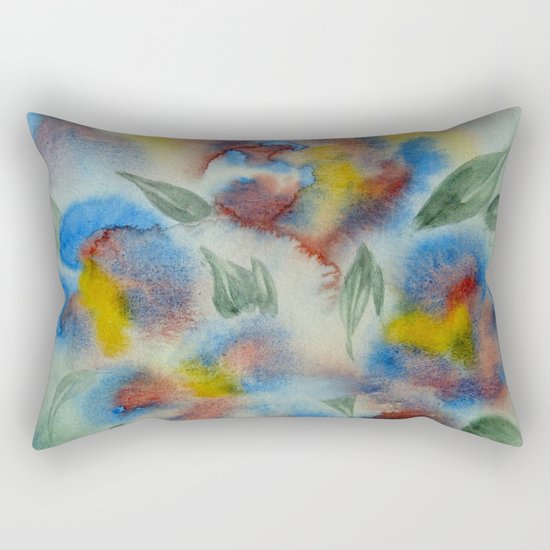Abstract Flowers Blue Watercolor Rectangular Pillow
