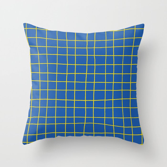 Azure Blue Yellow Thin Square Grid Pattern 2 100% Commission Donated To IRC Read Bio Throw Pillow
