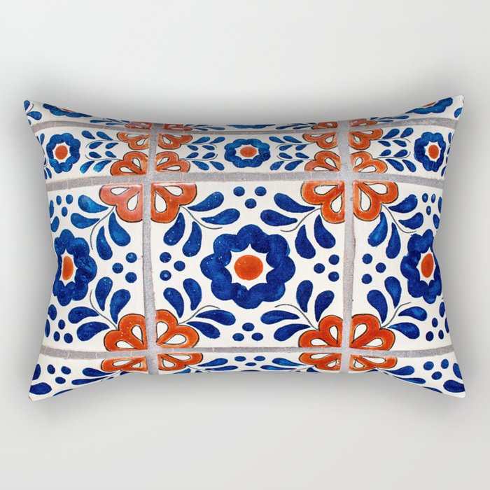 Blue Mexican Talavera Tile Rectangular Pillow