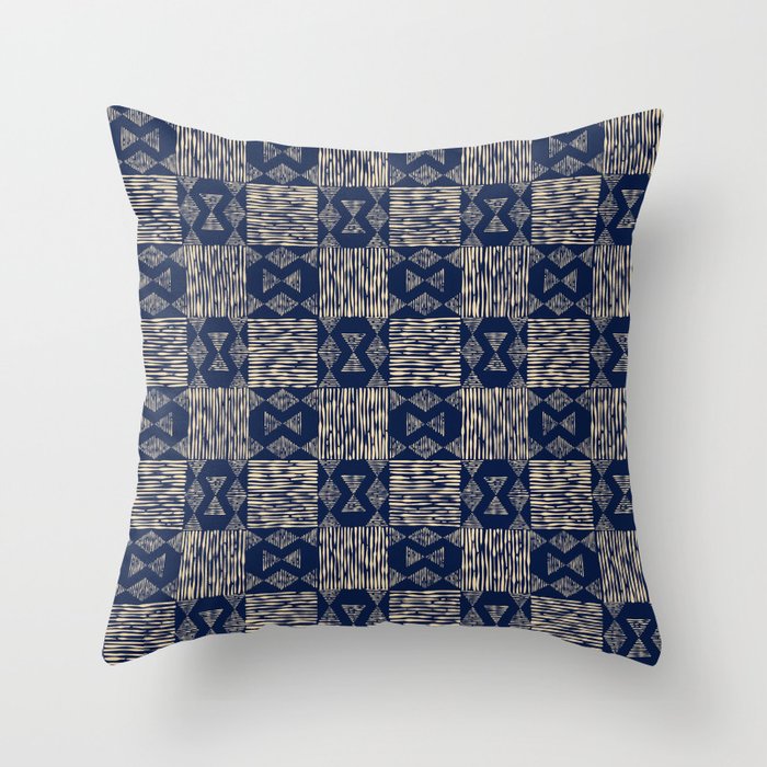 Organic stripes check with diamonds - blue and sand Throw Pillow
