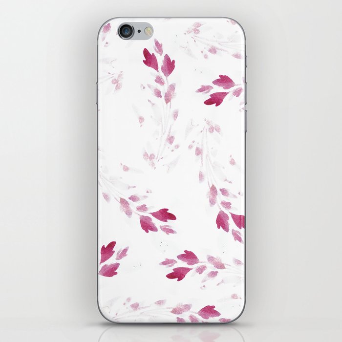 Pink watercolor leaves pattern 2 iPhone Skin