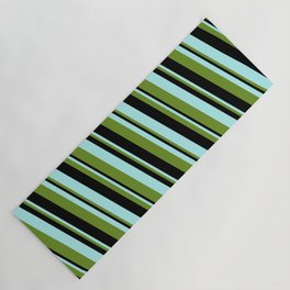 [ Thumbnail: Green, Black & Turquoise Colored Lines Pattern Yoga Mat ]
