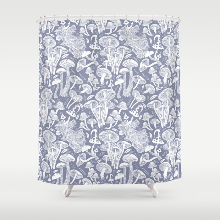 Delicious Autumn botanical poison IV // blue grey background Shower Curtain