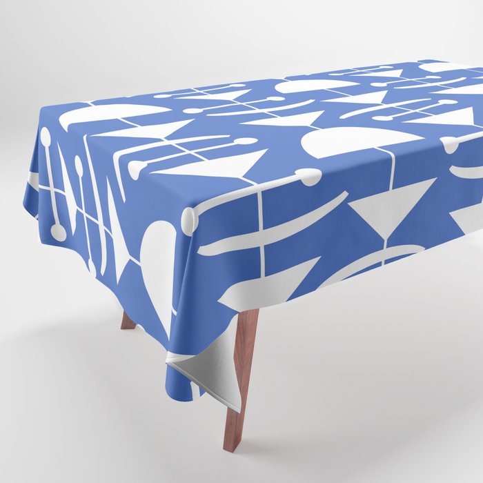 Retro Mid Century Modern Abstract Mobile 661 Blue Tablecloth