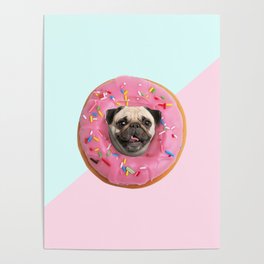 Pug Strawberry Donut Poster