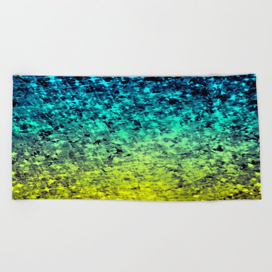 OMBRE LOVE Bold Beautiful Starry Night Glitter Abstract Painting Midnight Blue Mint Turquoise Yellow Beach Towel