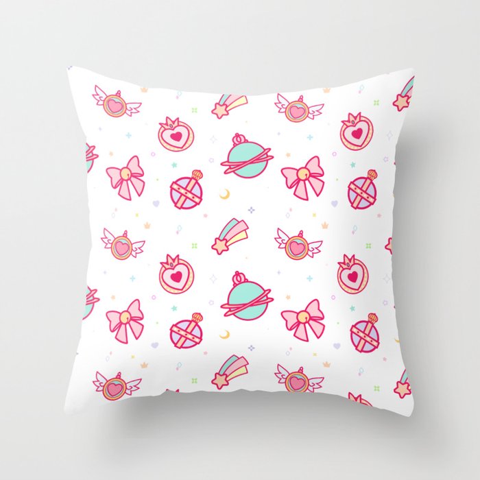 Cute Colourful Magical Girl Pattern with Hearts, Stars & Sparkles Throw Pillow