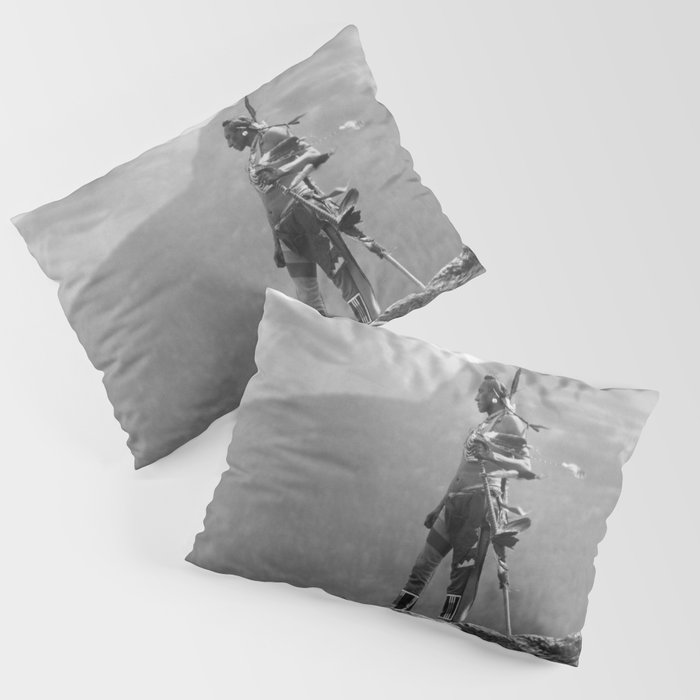 Eagle's Lookout, Blackfoot tribe members, Glacier Park, Montana, 1913 black and white photography Pillow Sham