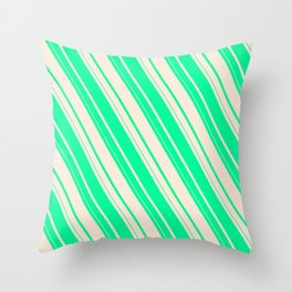 [ Thumbnail: Green and Beige Colored Striped/Lined Pattern Throw Pillow ]