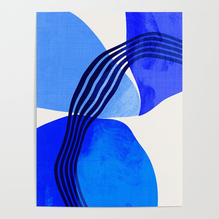 minimal mid century mod organic shapes blue Poster