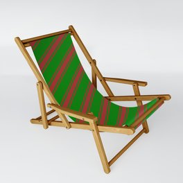 [ Thumbnail: Green and Brown Colored Stripes Pattern Sling Chair ]