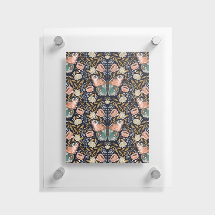 William Morris Inspired Butterfly Pattern - Midnight Garden Floating Acrylic Print