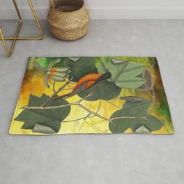 Baltimore Oriole on Tulip Tree, Vintage Natural History and Botanical Area & Throw Rug