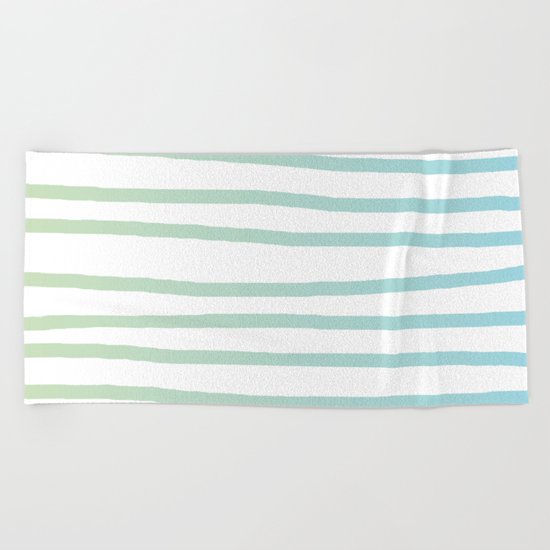 Simply Drawn Stripes in Turquoise Green Blue Gradient on White Beach Towel