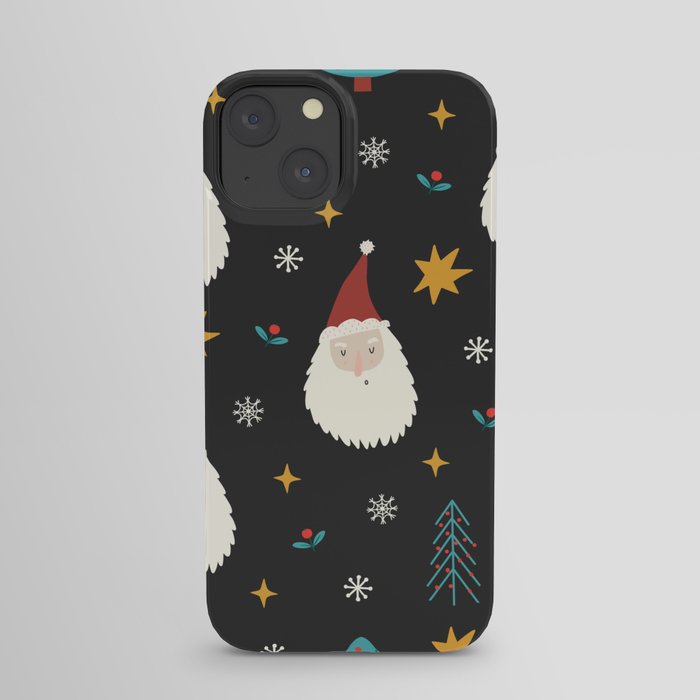 Cute Santa Claus Pattern with Stars and Christmas Trees  iPhone Case