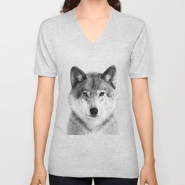Wolf 2 - Black & White V Neck T Shirt
