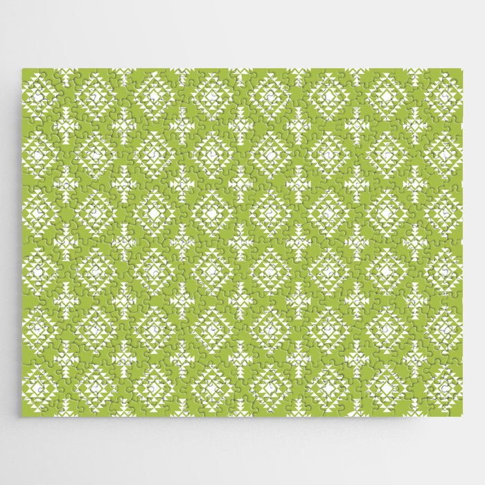 Light Green and White Native American Tribal Pattern Jigsaw Puzzle