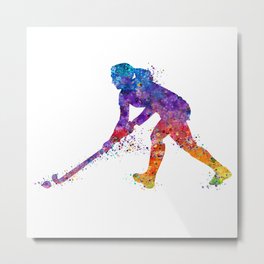 Watercolor Field Hockey Girl Metal Print