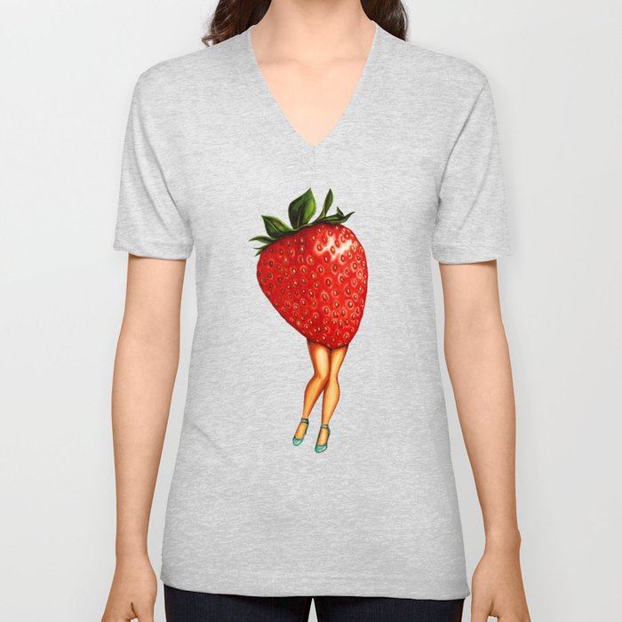 Strawberry Girl V Neck T Shirt