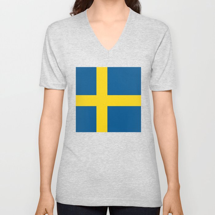 Sweden Flag Print Swedish Country Pride Patriotic Pattern V Neck T Shirt