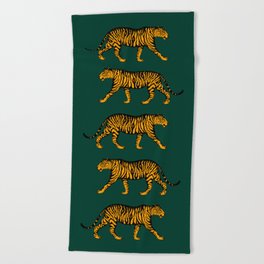 Tigers (Dark Green and Marigold) Beach Towel