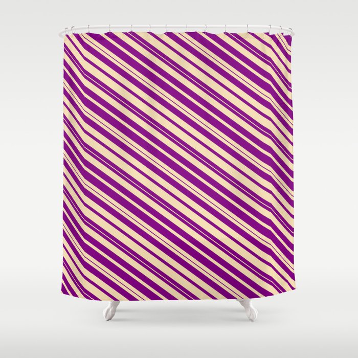 Purple & Tan Colored Lines/Stripes Pattern Shower Curtain