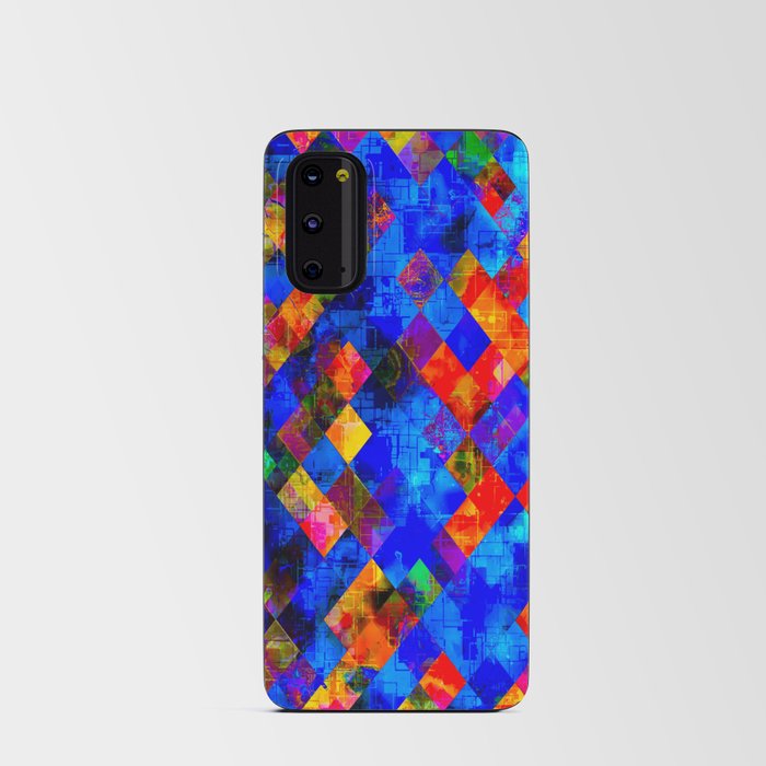 geometric pixel square pattern abstract background in blue red Android Card Case