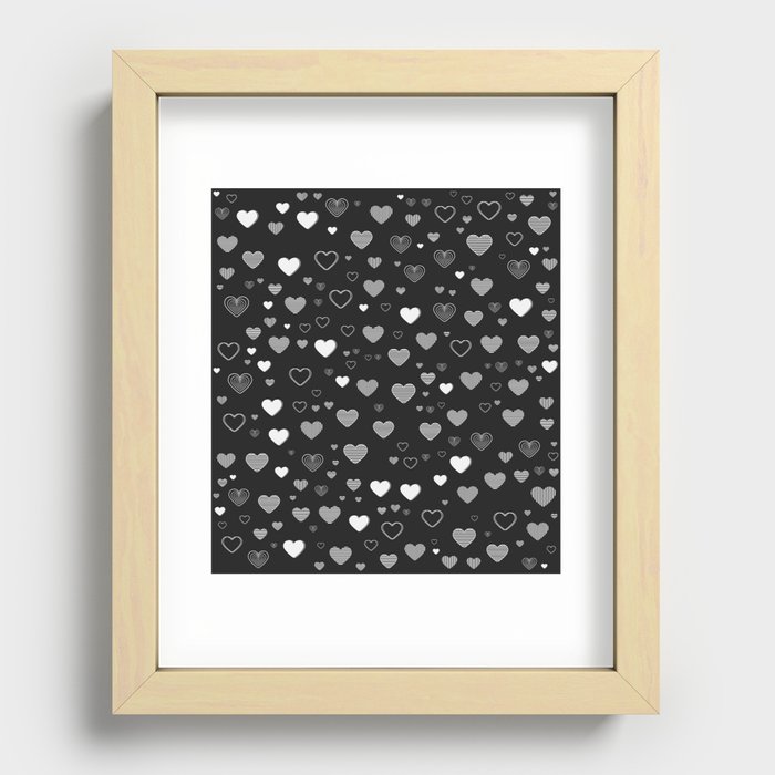 Hearts love black and white pattern Recessed Framed Print