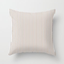 Mattress Ticking Narrow Striped Pattern in Chocolate Brown and White Throw Pillow