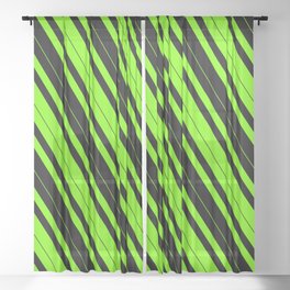 [ Thumbnail: Green & Black Colored Striped/Lined Pattern Sheer Curtain ]