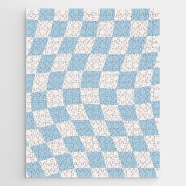 Warped Check Pattern Baby Blue Jigsaw Puzzle