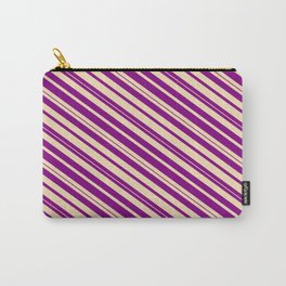 [ Thumbnail: Purple & Tan Colored Lines/Stripes Pattern Carry-All Pouch ]