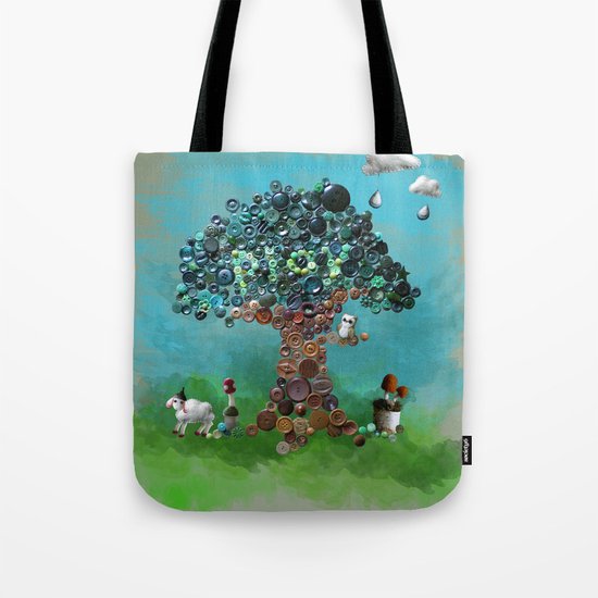Playing with Buttons and Wool Tote Bag