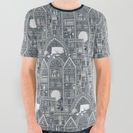 midnight library indigo All Over Graphic Tee