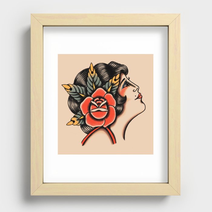 American traditional lady head Recessed Framed Print