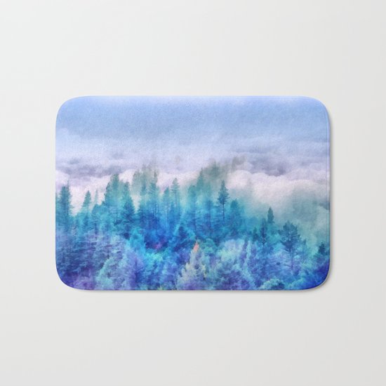 Clouds over pine forest Bath Mat