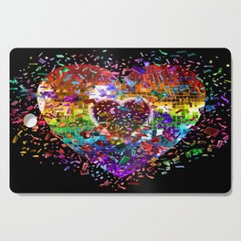 Shattered Rainbow Disco Ball Heart Cutting Board