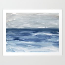 Ocean Waves Abstract Landscape - Navy Blue & Gray Art Print