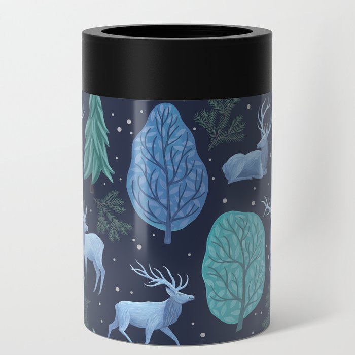 Blue Elks & Trees - Blue Can Cooler
