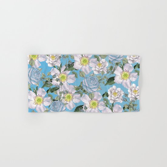 Vintage Rose Pattern Blue Hand & Bath Towel