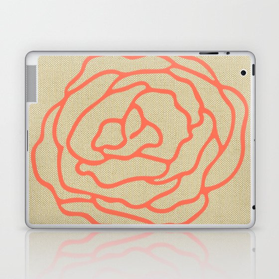 Rose in Deep Coral on Linen Laptop & iPad Skin