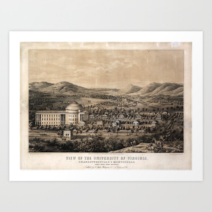 University of Virginia, Charlottesville & Monticello (1856) Art Print