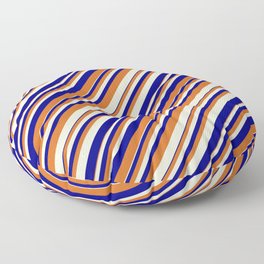 [ Thumbnail: Blue, Chocolate, and Beige Colored Lines/Stripes Pattern Floor Pillow ]