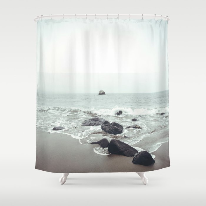 Coastal Waves Beach Ocean Sea Vintage Landscape Photography Shower Curtain  by Stay Positive Design
