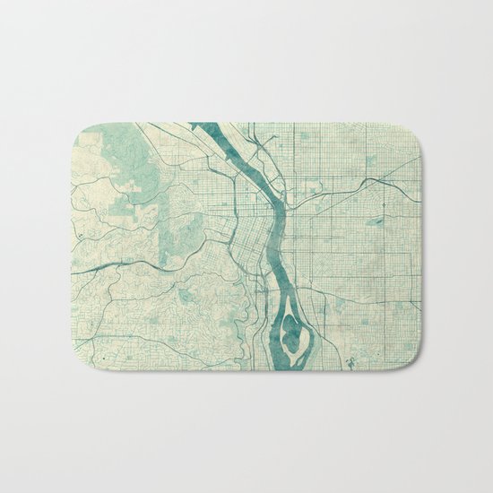 Portland Map Blue Vintage Bath Mat