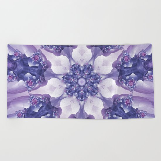 Violet and Magenta Fractal Kaleidoscope Mandala Beach Towel