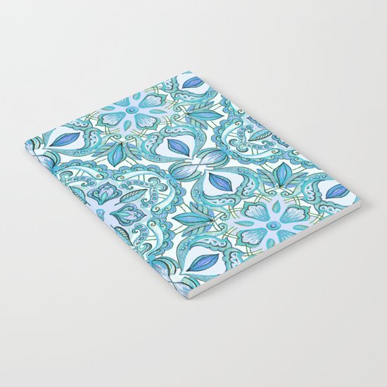 Colored Crayon Floral Pattern in Teal & White Notebook