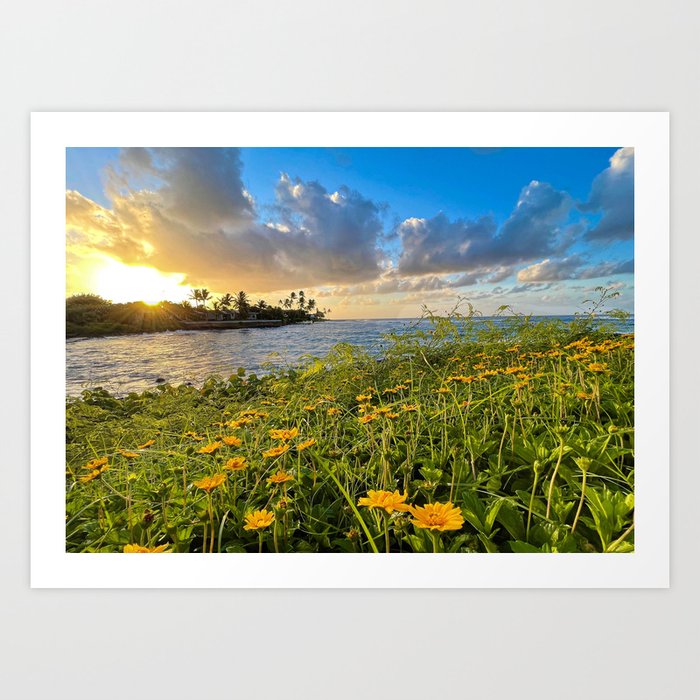 Kuhio Beach Sunrise, Nature Landscape, Kauai, Hawaii Art Print