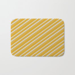 [ Thumbnail: Goldenrod & Light Grey Colored Striped Pattern Bath Mat ]