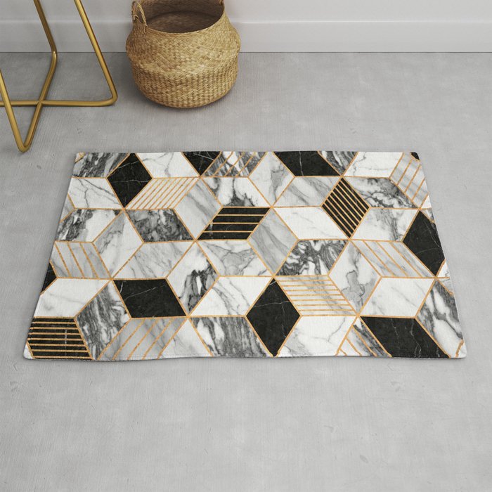 Marble Cubes 2 - Black and White Rug